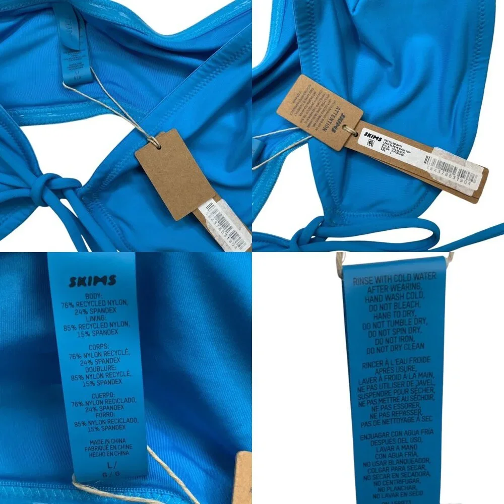 SKIMS Blue Off-Shoulder Long Sleeve Bikini Top